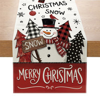 Chemin de table de Noël en polyester imitation lin, imprimé Père Noël, bonhomme de neige, renne, poinsettia, pour table à manger, fête, décoration de la maison