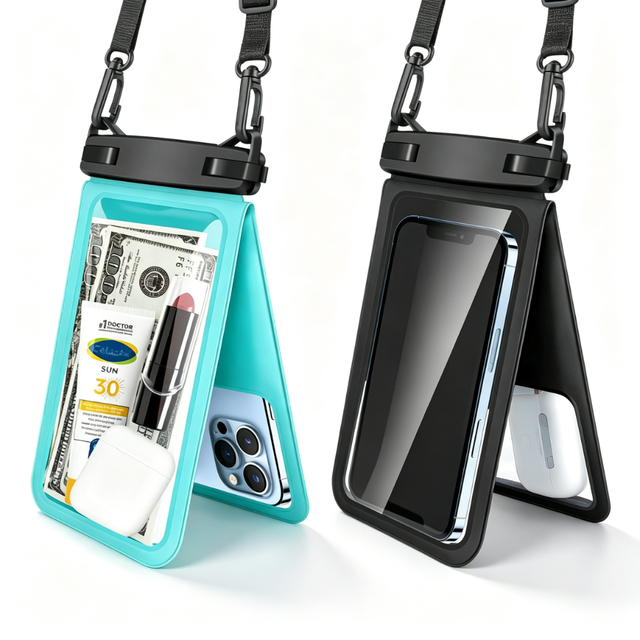 IPX8 Floating Waterproof Phone Pouch Double Compartment Dry Bag with Lanyard for Beach Swimming Diving Boating Water Sports