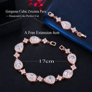 Bijoux pour femmes plaqués or 18 carats couleur argent, forme goutte d'eau, taille poire, zircon glacé éblouissant, cadeau pour fiançailles, mariage, fête - Product Image 5