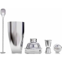 Juego de coctelera de 3 piezas con jigger doble, cuchara de barra de acero inoxidable y colador incorporado para bar en casa y coctelería.