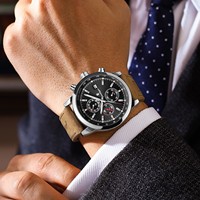 Montre Poedagar 932 pour homme, bracelet en cuir de luxe, lumineuse, étanche, quartz, chronographe, montre homme, montre homme
