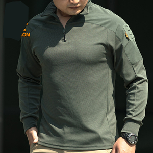 Fabricantes de camisetas tácticas de <span class=keywords><strong>manga</strong></span> <span class=keywords><strong>larga</strong></span> transpirables personalizadas para hombres camisetas de nailon de cuello redondo para caza combate elástico Ripstop - Product Image 3