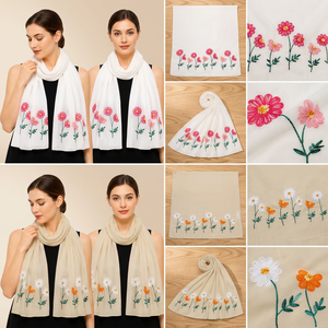 Graceful <b>Embroidered</b> Viscose Floral Scarf - Airy Lightweight Spring <b>Shawl</b> & Everyday Fashion Wrap - Product Image 2