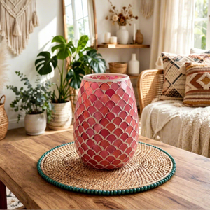 Porte-bougie en verre mosaïque rose fait main, en verre transparent, résistant à la chaleur, de haute qualité, pour la décoration de Noël à la maison - Product Image 1