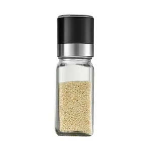 Vendita calda vetro manuale macinacaffè al pepe regolabile 80ml Mini portatile fagioli condimento per cereali bottiglia di vetro per la conservazione delle spezie
