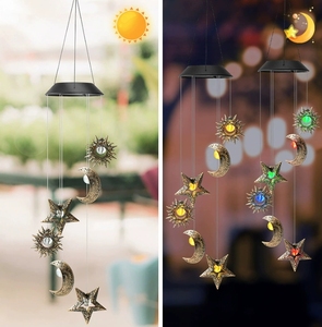 Vintage Bronce Árbol Colgante Jardín Luz Metal <span class=keywords><strong>Luna</strong></span> Estrella Colgante Viento <span class=keywords><strong>Campana</strong></span> Impermeable Noche Solar Jardín Luz - Product Image 2