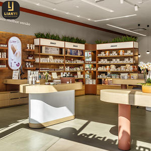 Farmacia moderna Decoración interior Tienda Diseño de montaje Mdf Exhibición de pared Estantes de farmacia con luces LED - Product Image 3