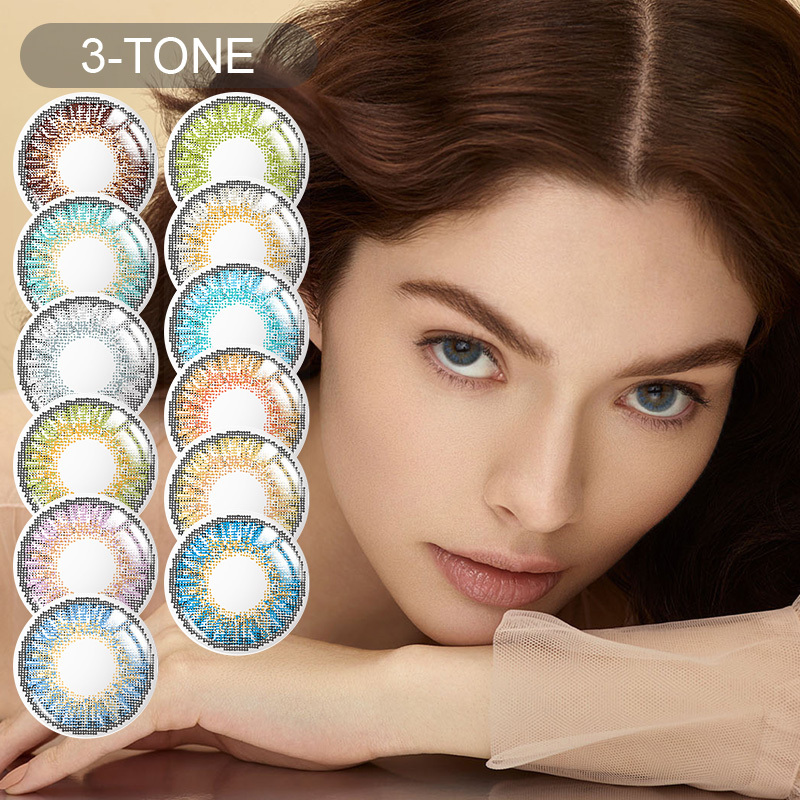 Freshgo fancy look hollywood cheap cosmetic colored contacts soft wholesale 3 tone color contact lens for brown/blue eyes