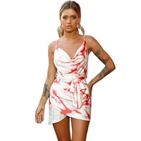 Mini-robe coréenne pour femmes, tunique pour dîner, soirée, cravate, teinture pour vêtements, imprimé, plissé, décontracté