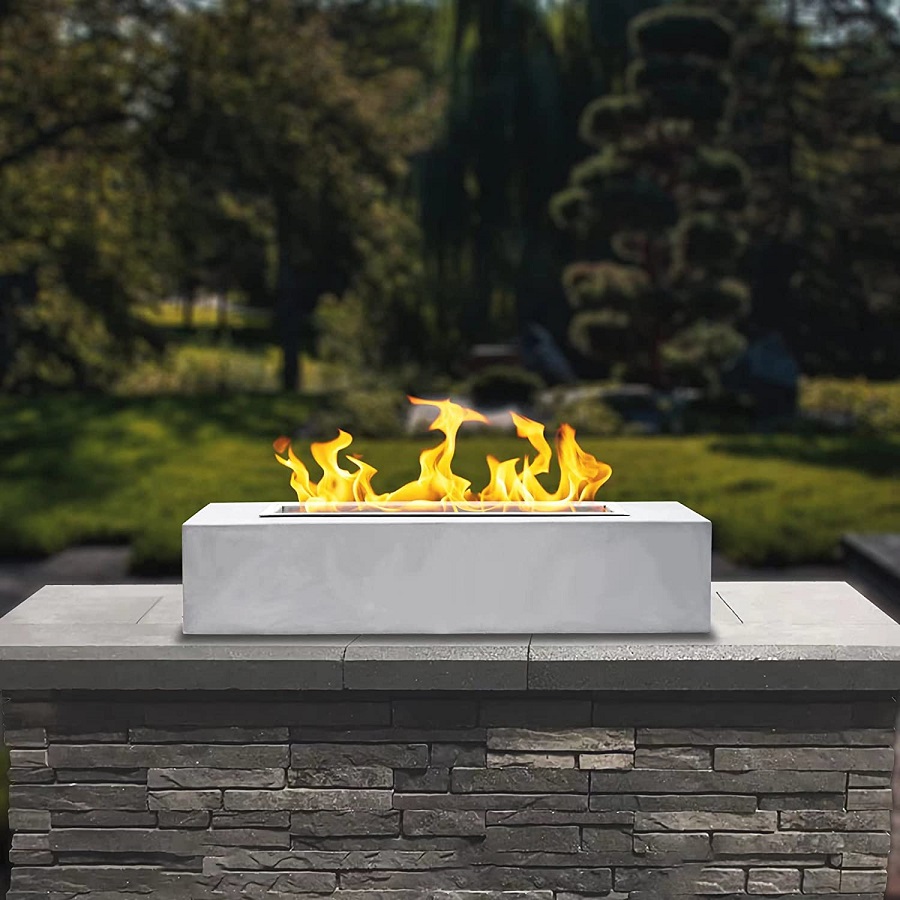 18 X 4 X 4 Inches Rectangular Table Top Fire Pit Outdoor Indoor Portable Concrete