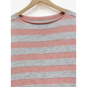 Pull en tricot à manches longues rayé gris pâle, rose et bleu marine pour femme, pour l'hiver - Product Image 3