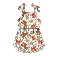 Vente en gros de barboteuses d'été pour filles à impression personnalisée avec bretelles en forme de nœud papillon quantité minimale de commande bas combishorts tricotés en bambou confortables une pièce pour enfants