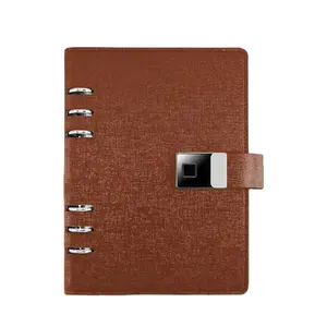 定制设计师A5棕色聚氨酯皮革日记本带智能笔指纹锁记事本礼品