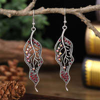 Pendientes exagerados de estilo étnico exótico indio Retro de moda con pendientes de borla de hoja de diamante