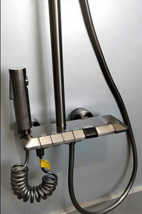 Système de douche mural en acier inoxydable avec barre coulissante, <span class=keywords><strong>mitigeur</strong></span> thermostatique, pommeau de douche carré à jet pluie/jet massant - Product Image 4