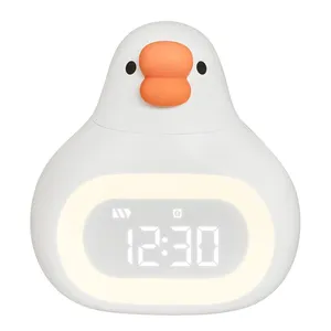 Reloj despertador electrónico bonito para niños, cronómetro digital recargable bonito abrazo emergente Amarillo Blanco ganso