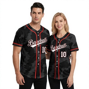 Ensemble de maillots de baseball unisexe noir et rouge à imprimé géométrique, anti-humidité, boutonné sur le devant, manches courtes, vêtements de sport pour adultes, 100 % polyester - Product Image 1
