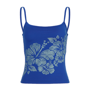 Y2K Floral Camisole Slim Fit <b>Spaghetti</b> <b>Strap</b> Top Women Romantic Vacation Beach Tank Wholesale - Product Image 6