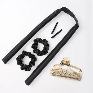 OEM Mini sans chaleur petits rouleaux en soie bouclés personnalisés Magnated Rollers Hair Satin Curling Salon Rods Rollers Black Curler Sleeping For Hair