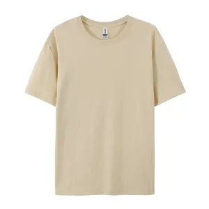 Kustomisasi grosir kaus putih katun Murni 100%, kaus ukuran besar pria kain rajutan kosong biasa