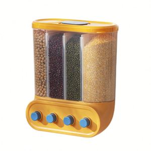 Contenedor de Almacenamiento de Alimentos Secos de 6 Compartimentos para Cocina, Dispensador de Granos de Plástico Transparente Montado en la Pared, Contenedor de Arroz y Cereales con Divisiones - Product Image 3