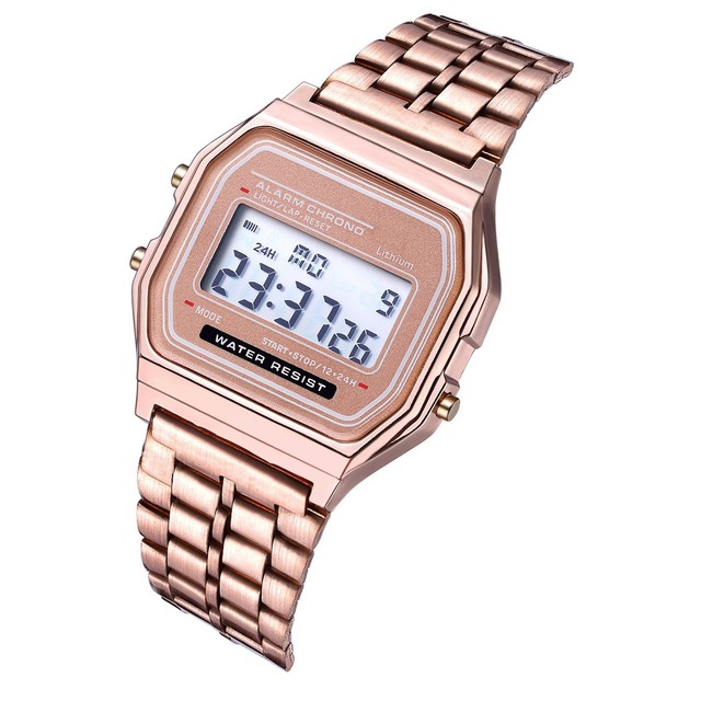 Quartz Silver Watch Women LED Display Electronic Watch Stainless Steel Digital Watch