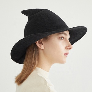 Sombrero de bruja de Mago para Halloween, disfraz de lana de punto para adultos, disfraz elegante, gorra puntiaguda rosa al por mayor para hombres y mujeres, informal - Product Image 3