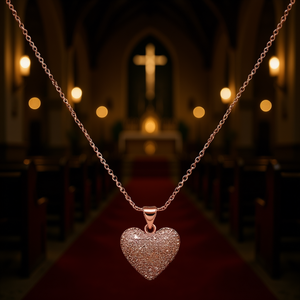 Collier pendentif cœur plaqué or rose avec chaîne maille forçat et pavé de zircone, bijoux unisexe en alliage de zinc pour occasions religieuses et fêtes - Product Image 2