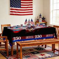 Nappe en polyester noir de haute qualité avec motif d'aigle et drapeau américain pour salon et fêtes, durable