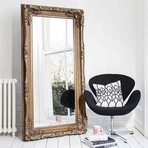 <span class=keywords><strong>Miroir</strong></span> sur pied orné en argent antique de luxe pour chambre à coucher et salon - Product Image 1
