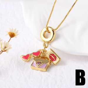 จี้รูปลิปสติกเคลือบทอง 18K สีชมพู ไม่ลอก ไม่ดำ พร้อมสายคล้องคอสำหรับสาวๆ ขายส่ง - Product Image 2