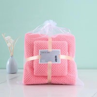 Ensemble de serviettes en microfibre corail super absorbantes douces pour le visage et le bain avec motif floral brodé pour hôtel et maison