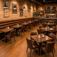 Ensemble de meubles de restaurant vintage Ron Group, table carrée en bois, chaise ergonomique, banquette en cuir pour café