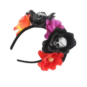 Diadema con velo de rosa para Halloween, corona de calavera negra, bandas para el pelo, aros para el pelo de flores góticas, tocados de fiesta de disfraces para mujer - Product Image 3