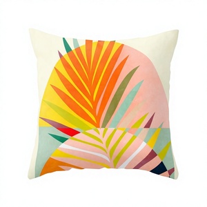 Coussin carré moderne avec motif végétal abstrait imprimé numériquement, housse de coussin décorative - Product Image 1