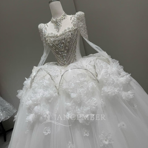 Lscm88 Elegant 3D Flower <b>Wedding</b> Dress Crystal Beaded Puff Shoulder Sparkly Tulle Princess Ball Gown Bridal Dress Jancember - Product Image 2
