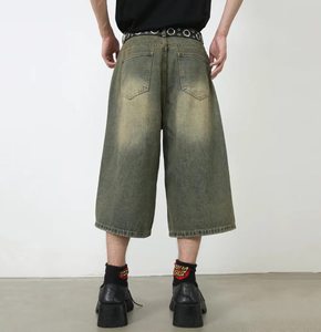 Pantalones cortos de mezclilla personalizados para hombre, estilo urbano Hip Hop, pantalones cortos de mezclilla de tres cuartos para hombre al por mayor, jorts casuales de pierna ancha Monkey para hombre - Product Image 4