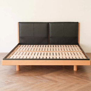 Giữa Thế Kỷ chính hãng da bọc gỗ sồi rắn đôi/Vua kích thước hiện đại tối giản giường kem cho căn hộ nhỏ - Product Image 3