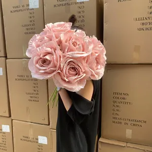 S16 vente en gros de grandes fleurs artificielles, décoration de mariage, de maison, diamètre 20CM, grandes fleurs de Rose du Kenya, tête de Rose artificielle