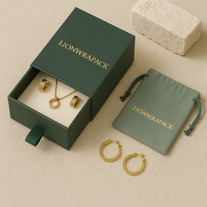 Scatola Portagioie a Cassetto Personalizzata ed Ecologica con Sacchetto | Packaging di Lusso per Set Collana e Anello | Ingrosso OEM - Product Image 4