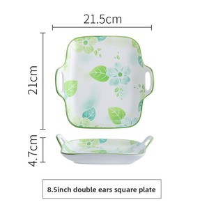 Ceramic Bone China Tableware Plates Bowls Dishes <b>Microwave</b> Safe Glazed Plant Pattern Household High-End Fresh Style <b>Set</b> Spoon - Product Image 6