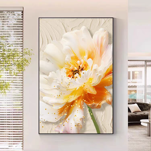 Décoration murale de fleurs abstraites et élégantes encadrées en or pour la maison, le bureau, grande impression <span class=keywords><strong>simple</strong></span>, peinture florale en cristal suspendue en 3D sur porcelaine - Product Image 5