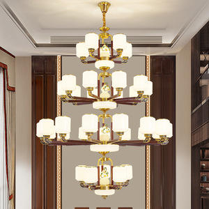 Lámpara de Techo Moderna de Estilo Chino, de Latón, Madera y Vidrio, con Múltiples Cabezales LED, para Sala de Estar o Escalera - Product Image 3