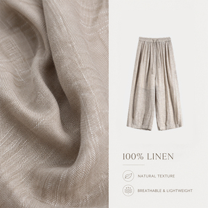 Pantalon fuselé 7/8 décontracté pour femme en lin 100% lavable à sec, taille élastique, logo personnalisé, doux, respirant, coupe courte d'été, qualité supérieure - Product Image 2