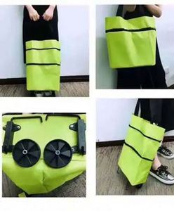 Sac de courses pliable réutilisable à prix avantageux avec roulettes en tissu Oxford, impression personnalisée - Product Image 6