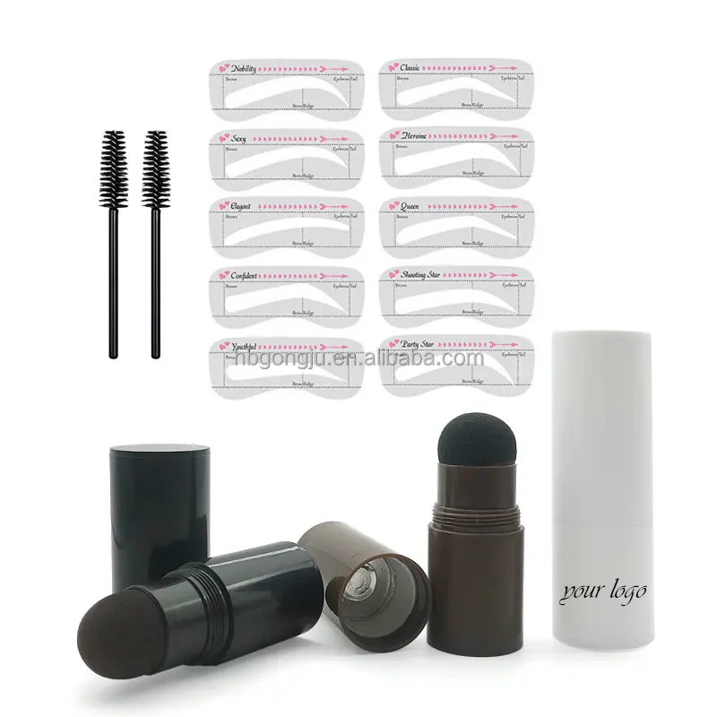 Wholesale one step eyebrow powder makeup long lasting eyebrow stamp shaping kit with 10 reusable eye brow stencils