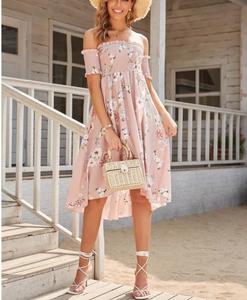 New Arrival Fashion Clothing Design Floral <strong>Dress</strong> Printed Wholesale Summer <strong>off</strong> <strong>Shoulder</strong> Shirred Bodice Boho Midi <strong>Dress</strong> Women - Product Image 3