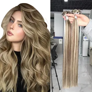 Cheap U Tip Pre Bonded Hair Extensions Dark Brown Highlights Human Hair Extension Virgin Keratin U Tip Hair Manufacturer