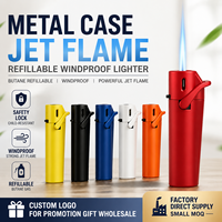 Briquet à Jet Métallique de Luxe Coupe-Vent Rechargeable avec Verrou de Sécurité, Multicolore, Logo Personnalisé, Cadeau d'Entreprise, Vente en Gros, Compatible Gaz US
