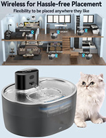 Fontaine à Eau Chat sans Fil 3,2L Fontaine pour Chats Acier à Pile Séparation de l'eau et de l'électricité-avec Capteur-5000 mAh